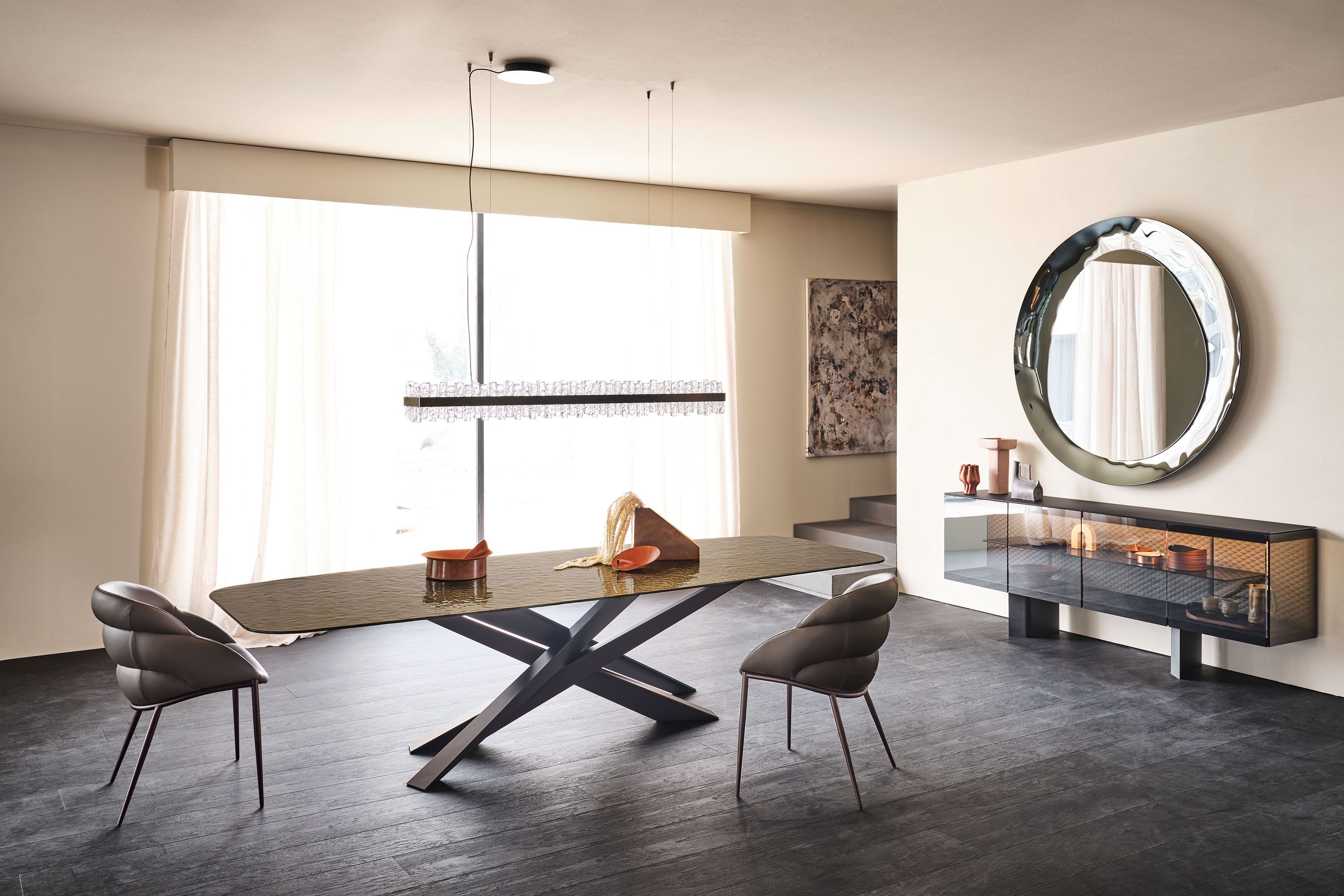 Стальной и стеклянный бочковый стол Cattelan italia LANCER MOONGLASS ARCH-00072460 - Вид №1