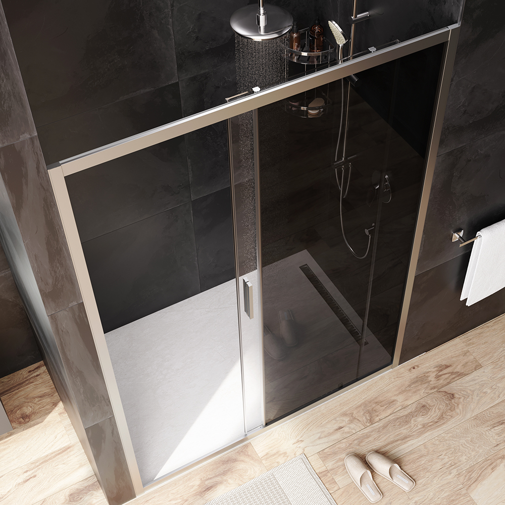 W90G-140-1-195MG Solo Дверь душевая 140х195 стекло тонированное профиль матовый хром AM.PM Gem - Вид №1