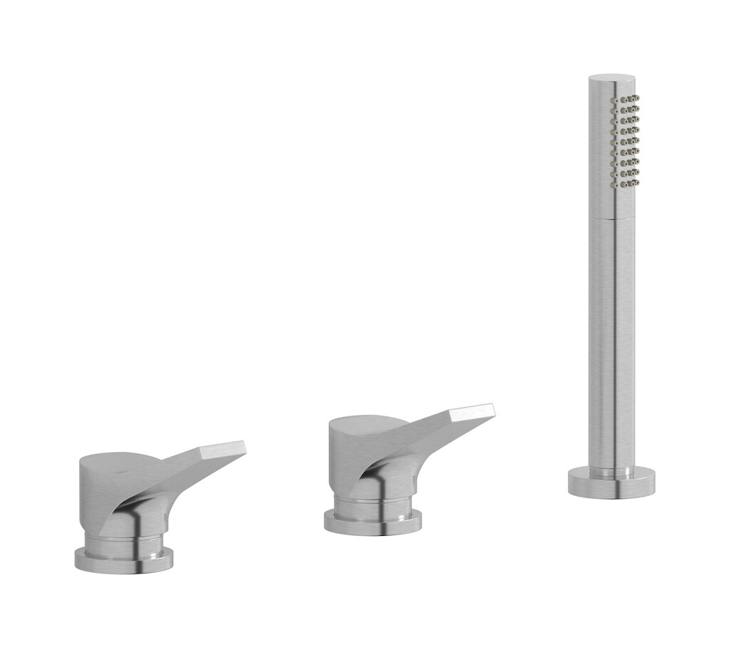 Смеситель на бортик ванной на 3 отверстия с изливом, дивертером и душевым гарнитуром. WE ARE IB tw300np Brushed Nickel Twitter