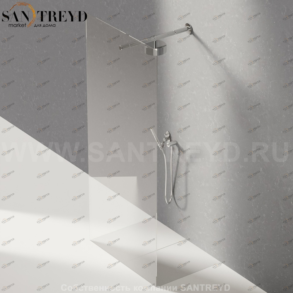 Душевое ограждение FLAT D подрезаемое, стеклянная экстрапрозрачная перегородка с держателем со встроенным соплом для установки верхнего душа. Размеры: глубина от 70 до 100, длина от 100 до 140 см Agape DA70100100140SE