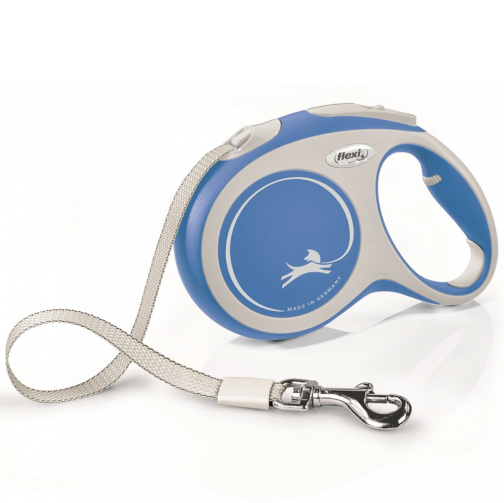 ПР0054794 Рулетка для собак New Line Comfort S (до 15кг) лента 5м серый/синий Flexi 