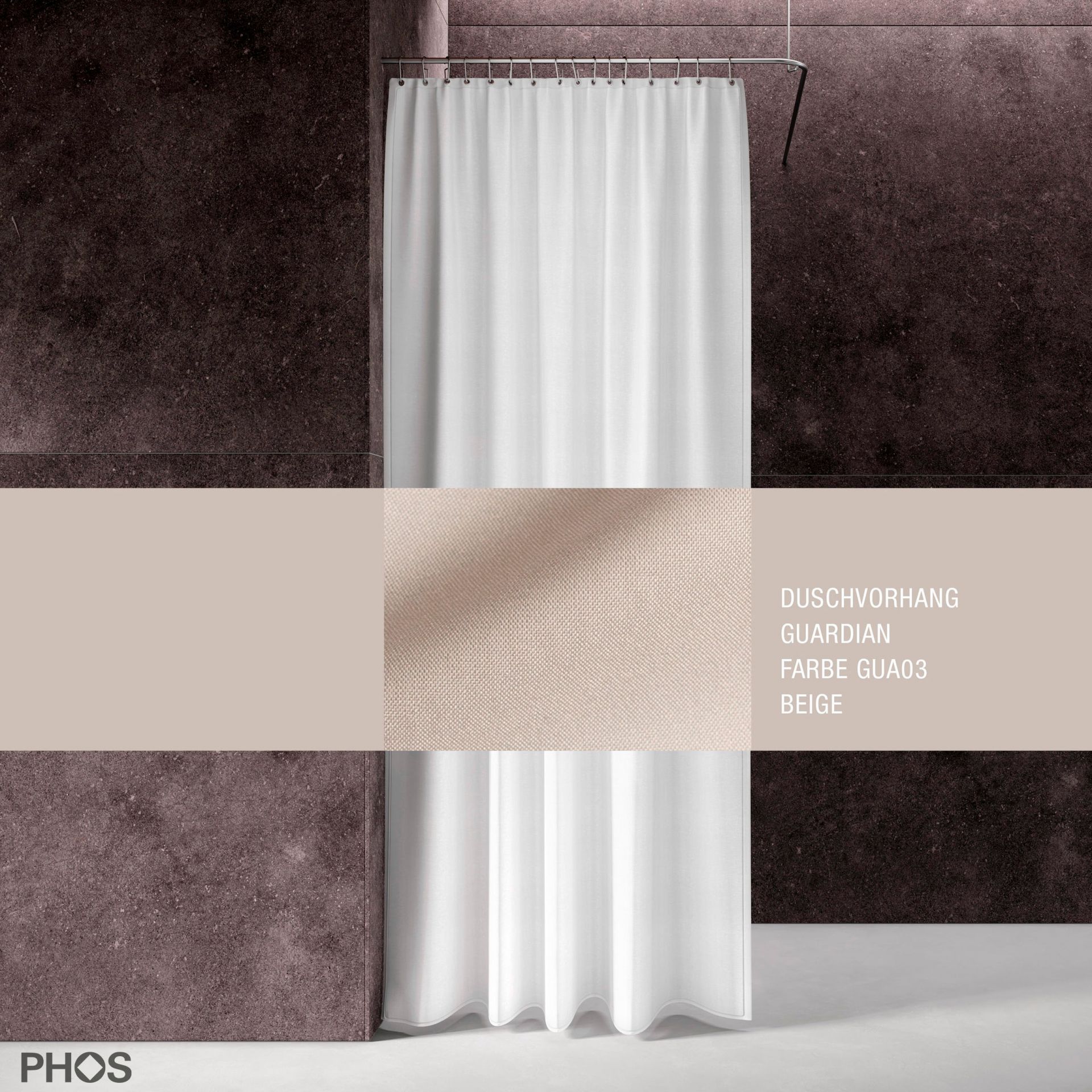DV-GCS200-240-GUA03 Занавеска для душа Guardian, длина 200 см, ширина 240 см. бежевый PHOS 