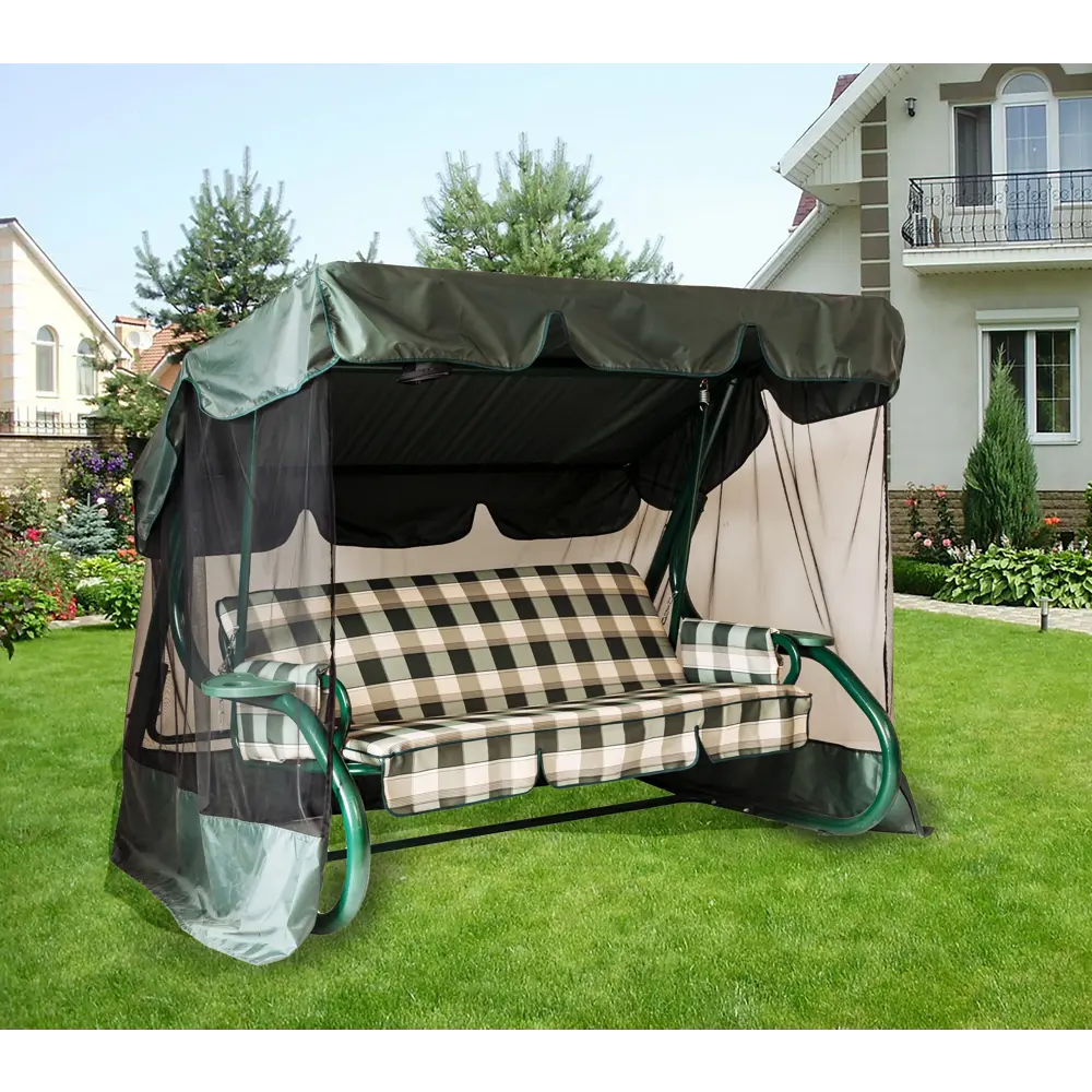 Качели садовые София 3-х местные (до 350 кг) зеленый/ бежевый GREENGARD STLM-2140902 - Вид №6