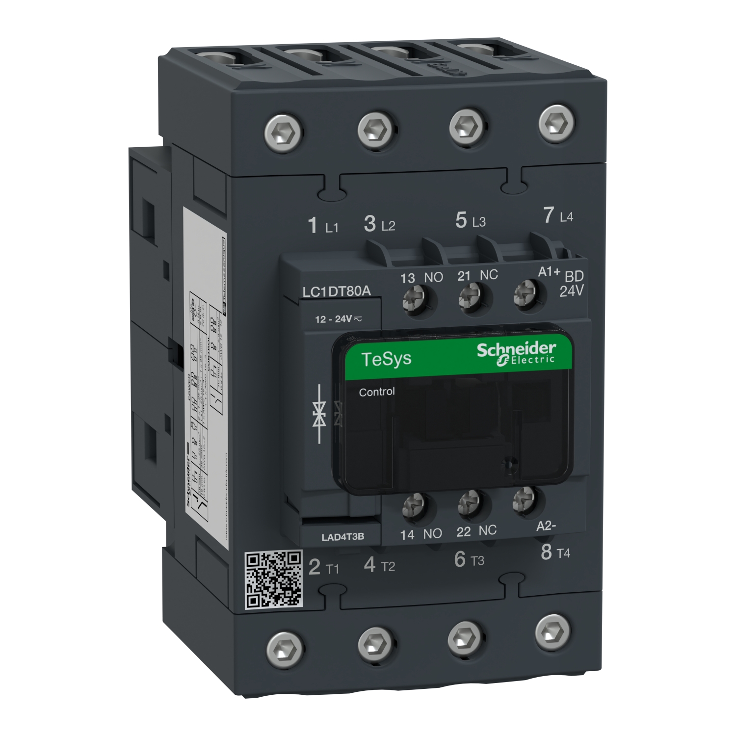 LC1DT80ABD Контактор LC1D EVERLINK 4P 80А 440/24В DC 30кВт Schneider Electric TeSys 