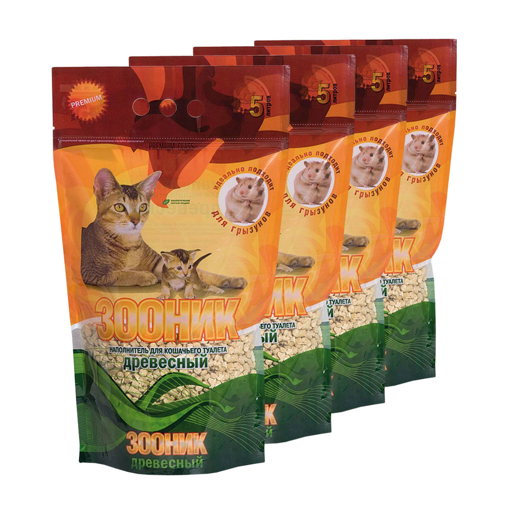 Т00013330*4 Наполнитель для кошачьего туалета древесный 5л (упаковка - 4 шт) ЗООНИК 