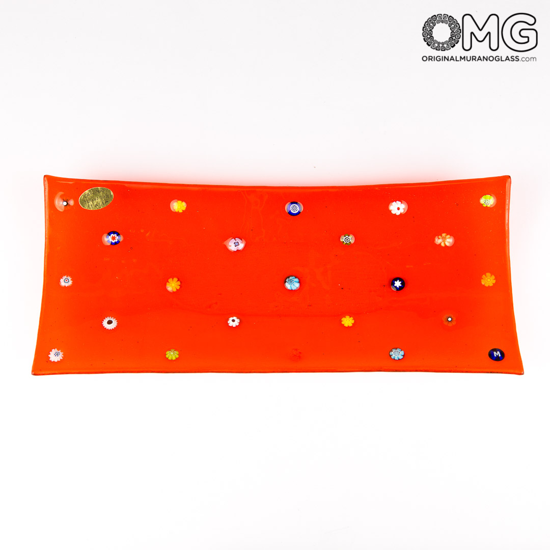 2750 ORIGINALMURANOGLASS Прямоугольное блюдце для мелочей Флай - красное - Original Murano Glass OMG 13 см  - Вид №1