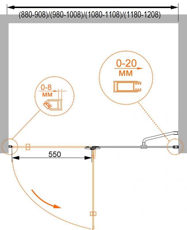 Душевая дверь в нишу CEZARES BERGAMO-W-B-12-120-P-Cr-L-IV - Вид №2