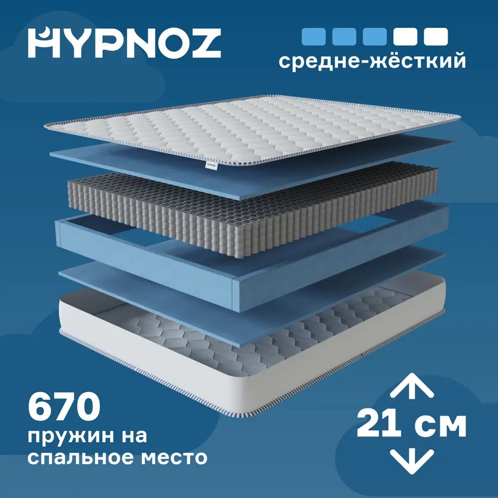 90933390 Матрас Hypnoz Spring Luxe 120x190 см независимый пружинный блок, полутораспальный STLM-1055626
