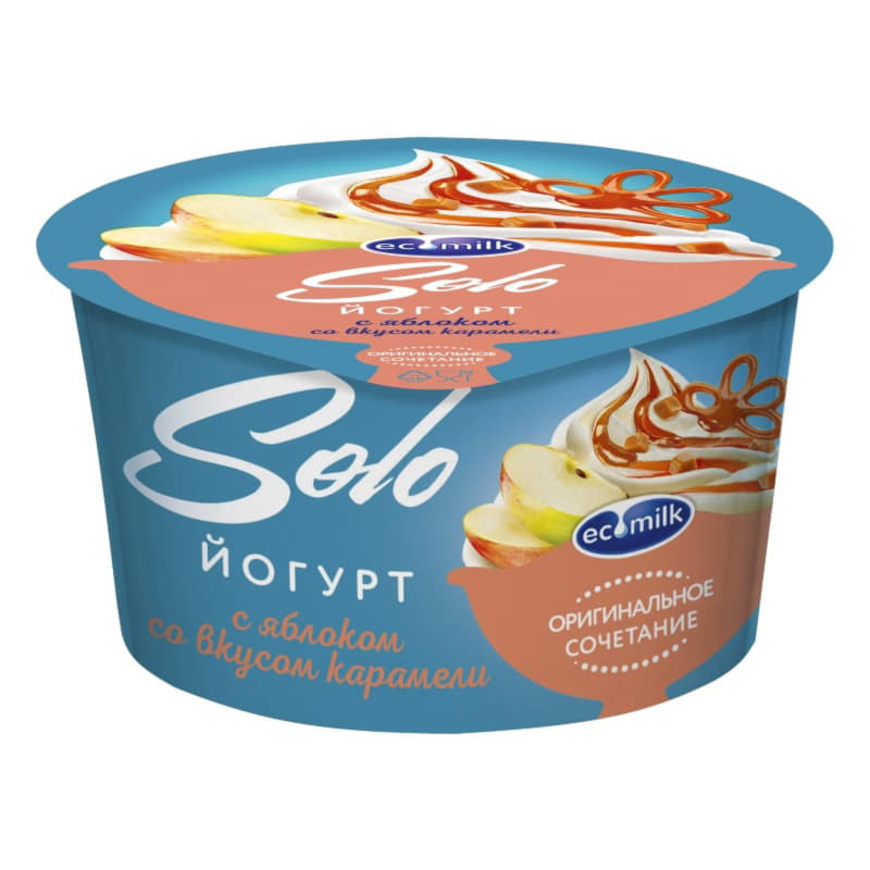 Йогурт с яблоком и со вкусом карамели 5% Экомилк Solo 130 г БЗМЖ Santreyd 21140