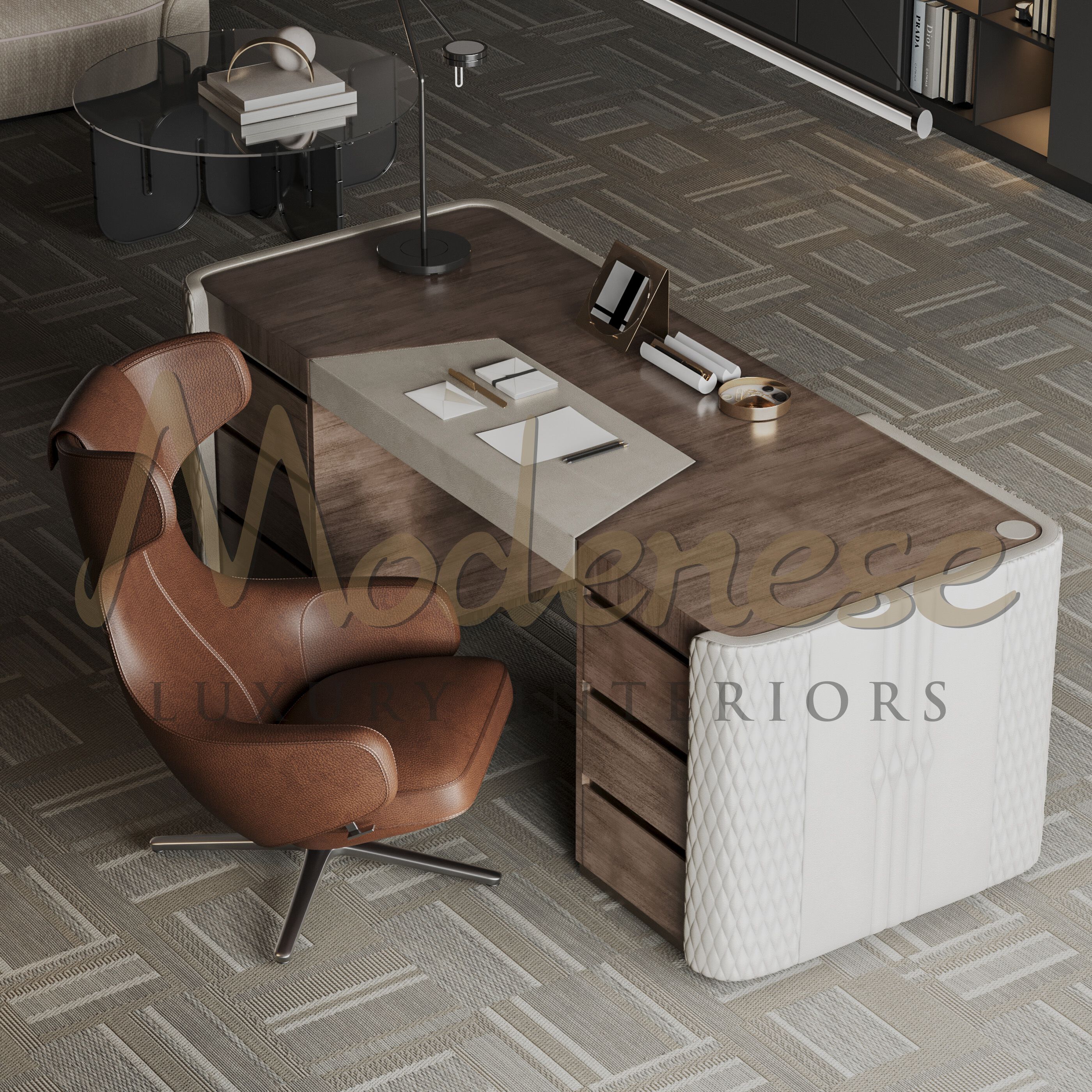 Кожаный деревянный исполнительный стол с ящиками Modenese Luxury Interiors LEATHER ARCH-00057187 - Вид №4