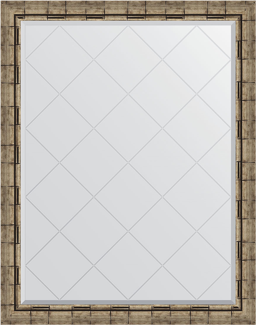 BY 4351 Зеркало с гравировкой в багетной раме - серебряный бамбук 73 mm EVOFORM Exclusive-G