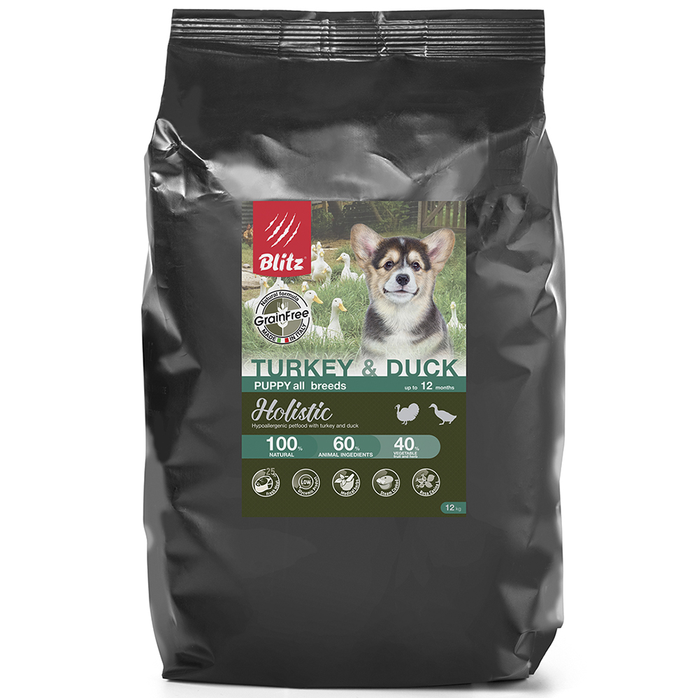 ПР0055623 Корм для щенков Holistic беззерновой индейка, утка сух. 12кг Blitz 