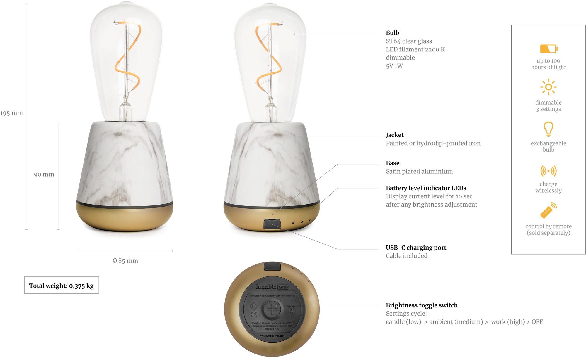 Humble Настольная лампа Wireless led с эффектом мрамора sun-id-1487954 - Вид №9
