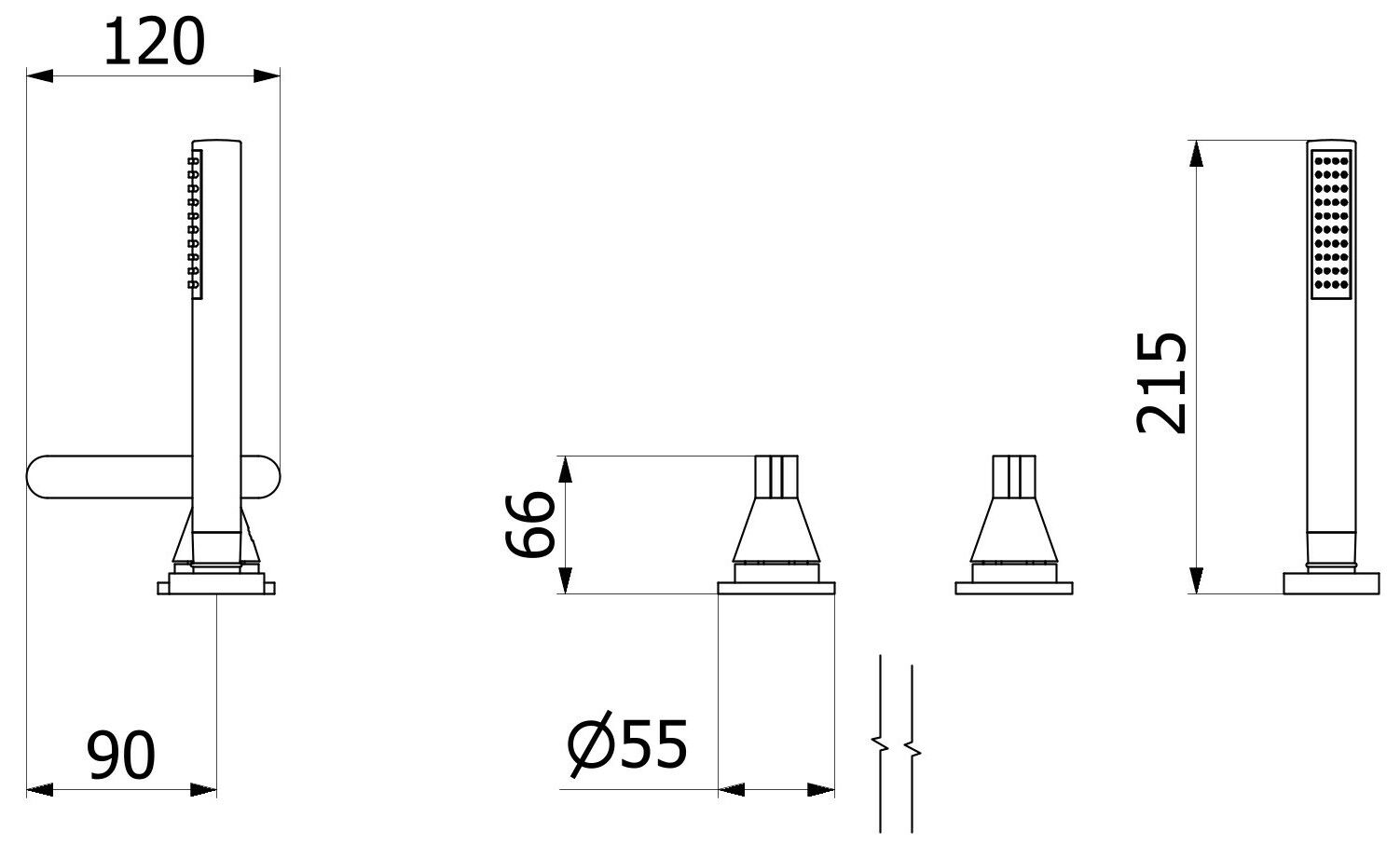 Смеситель для ванны с 3 отверстиями и ручным душем IB Soho ARCH-00092976 - Вид №5