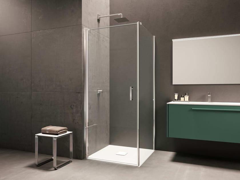 Стеклянная угловая душевая кабина с распашной дверью Provex Industrie ARCH-00113273