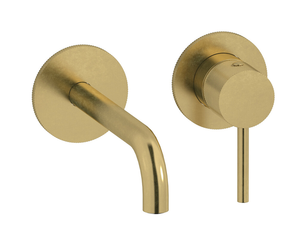 Встроенный в стену смеситель для раковины на 2 отверстия в комплекте с донным клапаном. WE ARE IB id406on Natural Brass Industria