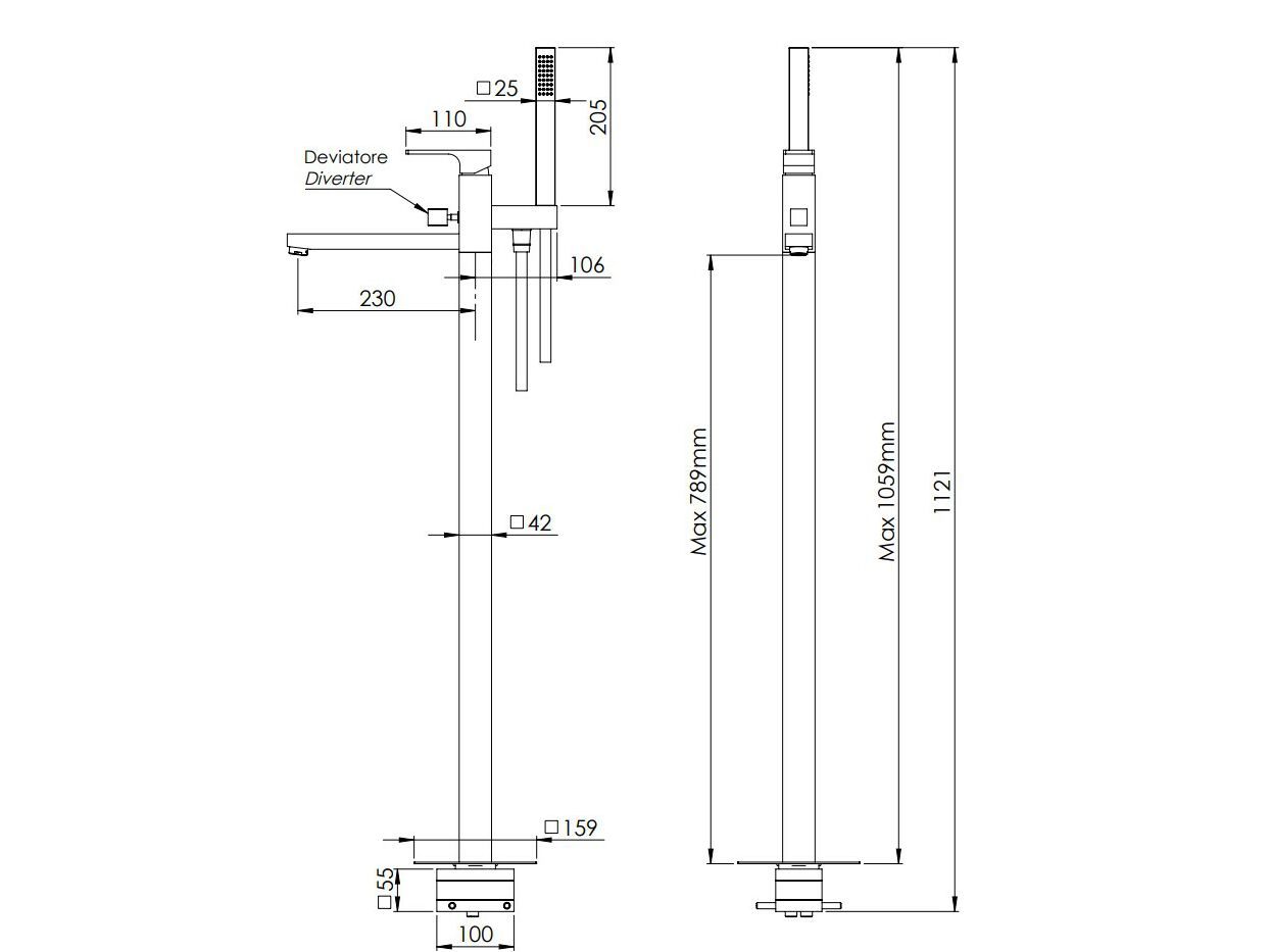 Однорычажный смеситель для ванны с ручным душем Rubinetterie Mariani Rebel ARCH-00074862 - Вид №2