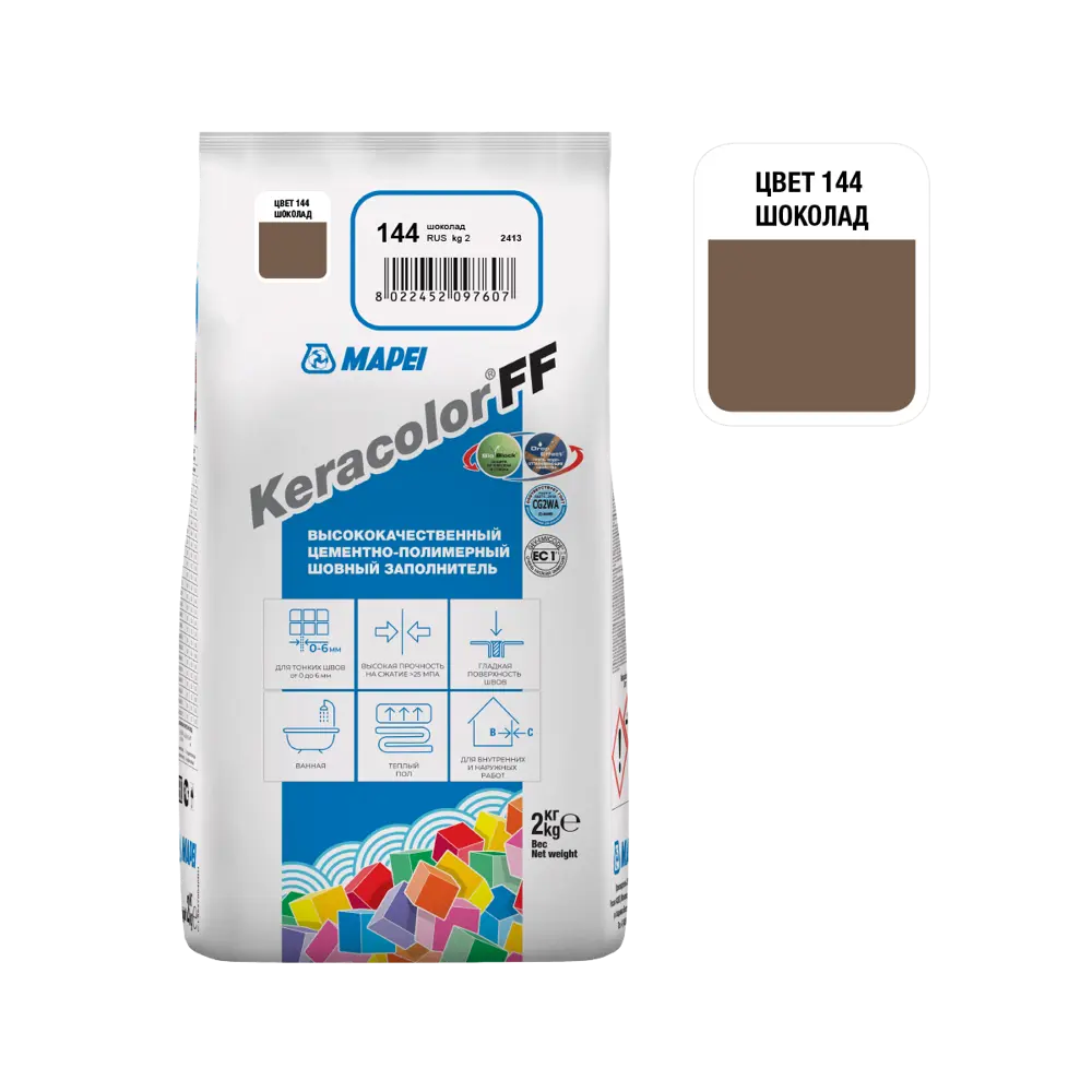 Затирка цементная MAPEI Keracolor FF Шоколад для плитки и мозаики 81981442 STLM-0016532 - Вид №1