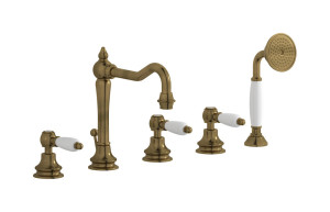Смеситель на бортик ванной на 5 отверстий с дивертером и душевым гарнитуром. WE ARE IB hl396bb_2 Antique Bronze Hermes