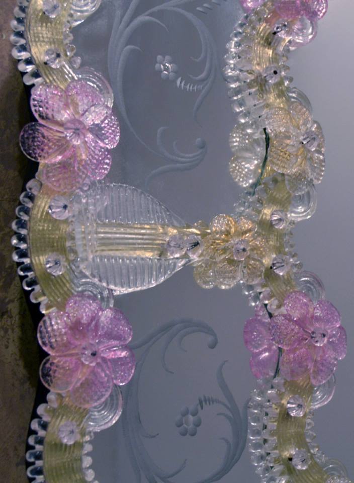 908 ORIGINALMURANOGLASS Венецианское зеркало Ninfea rosa - муранское стекло OMG  см  - Вид №1