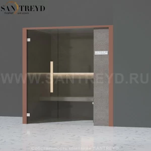 Effegibi ONEFILO H LO61030007 Хаммам. Установка: в правый угол. Правая дверь. Мощность: 4,5 кВт макс. Размеры: длина 214 см, ширина 171 см. Отделка: матовый лакированный коричневый аллюминий и темный ламинат из керамогранита.