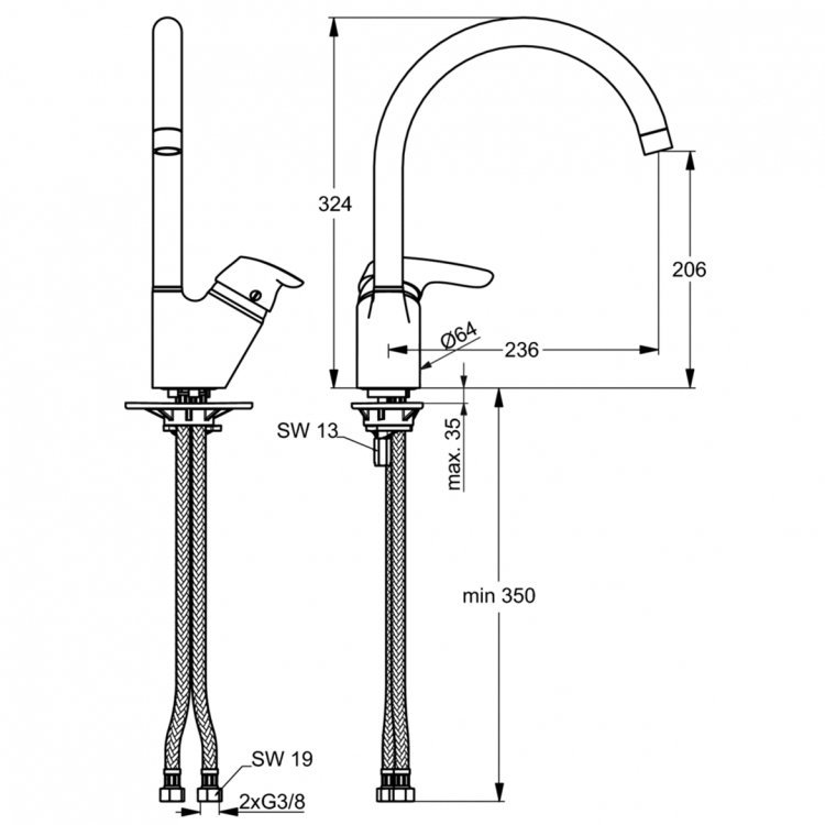 B7473AA Смеситель для кухонной мойки Ideal Standard CERASPRINT NEW  - Вид №1