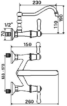 rvb Смеситель для кухни настенный на два отверстия 1935 limoges 1935.--.20 - Вид №1