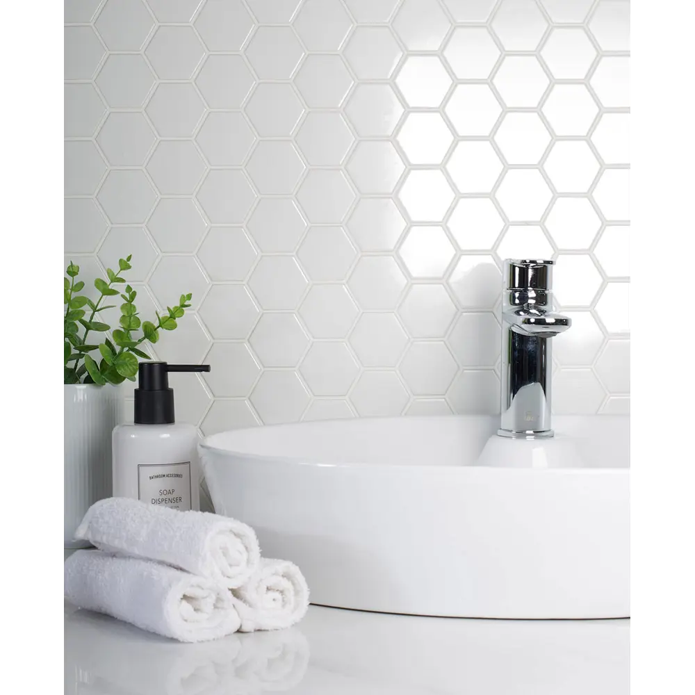 Мозаика керамическая Smart Mosaic Homework Hexagon White Glossy 26.5x27.8 см цвет белый 82909304 STLM-2095183 - Вид №7