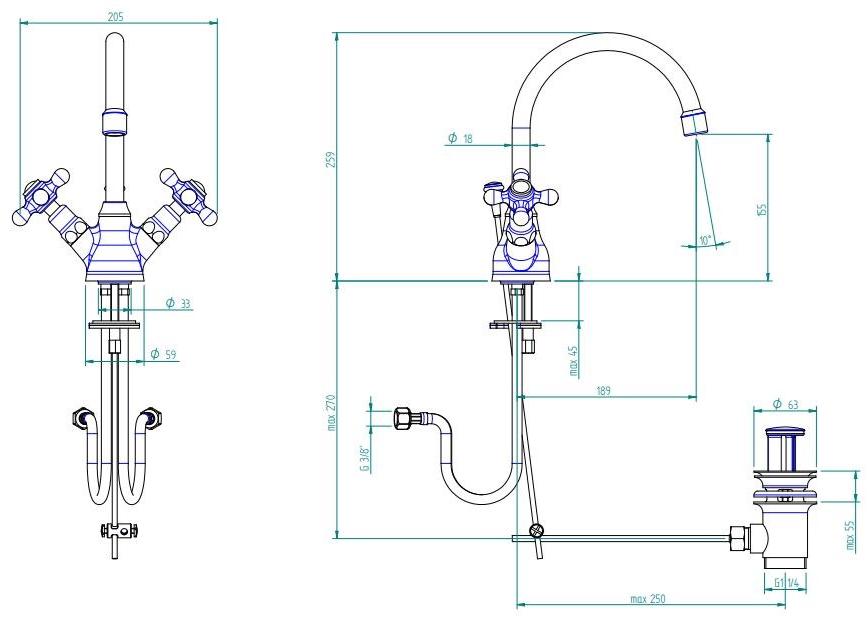 ZAZZERI Смеситель для мойки в классическом стиле 800 sun-id-1441142 - Вид №3