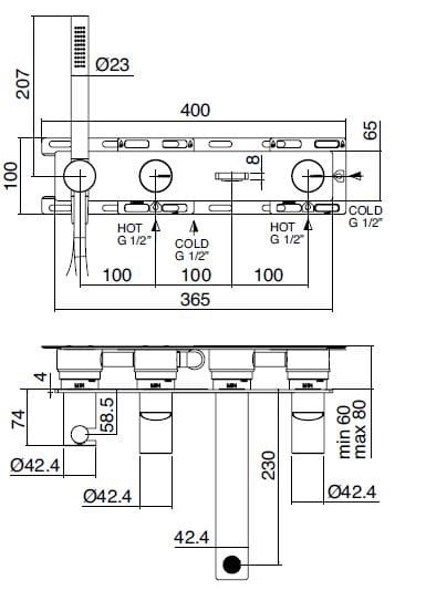 Настенный смеситель для ванны с ручным душем Zazzeri Q316 ARCH-00031926 - Вид №3