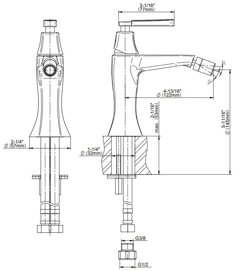 GRAFF Смеситель для биде, устанавливаемый на столешнице, с регулируемым изливом Finezza 5153500/5153600 - Вид №3