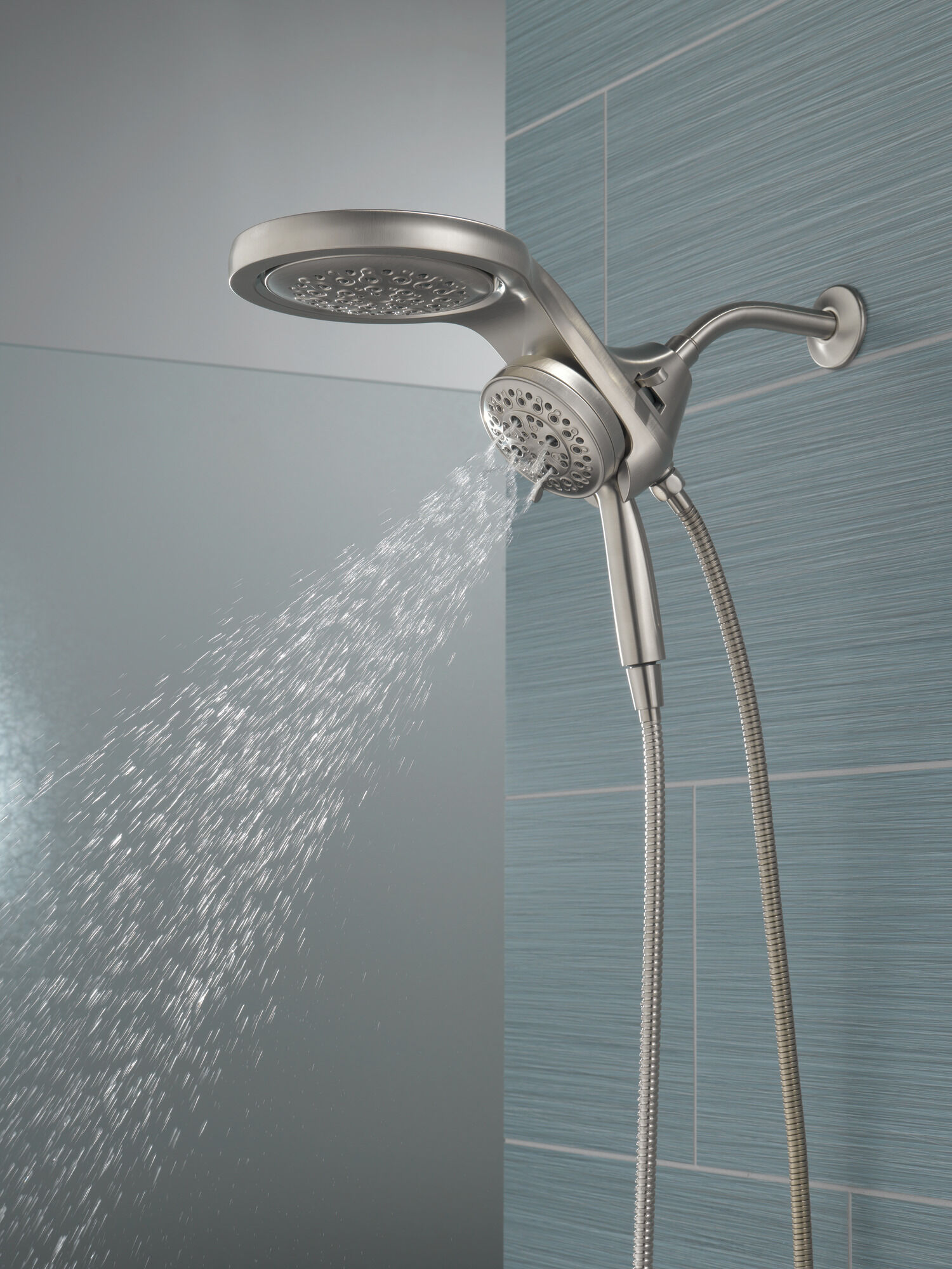 58680-SS HydroRain® H2Okinetic® 5-регулировочная душевая лейка два в одном Delta Faucet Universal Showering Нержавеющая сталь  - Вид №21