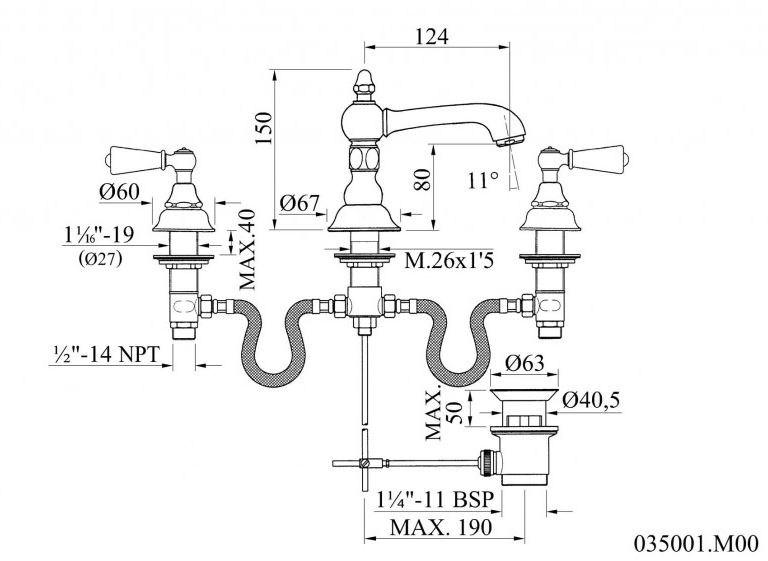 Bronces Mestre Смеситель для раковины на 3 отверстия в античном стиле Retro 035001.m00.30 - Вид №1