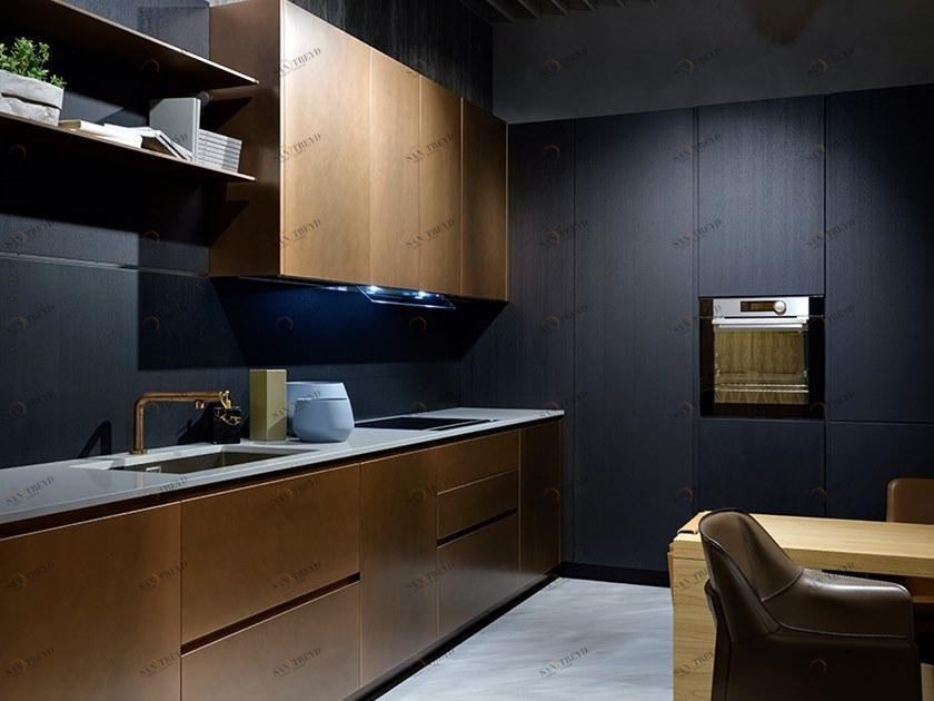 TM Italia Cucine Угловая кухня из оксидированного медного лака и коричневого материала T45 sun-id-1397111