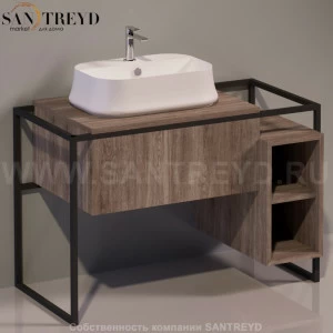 Консоль металлическая с ящиком и открытыми полками FRAME темный дуб