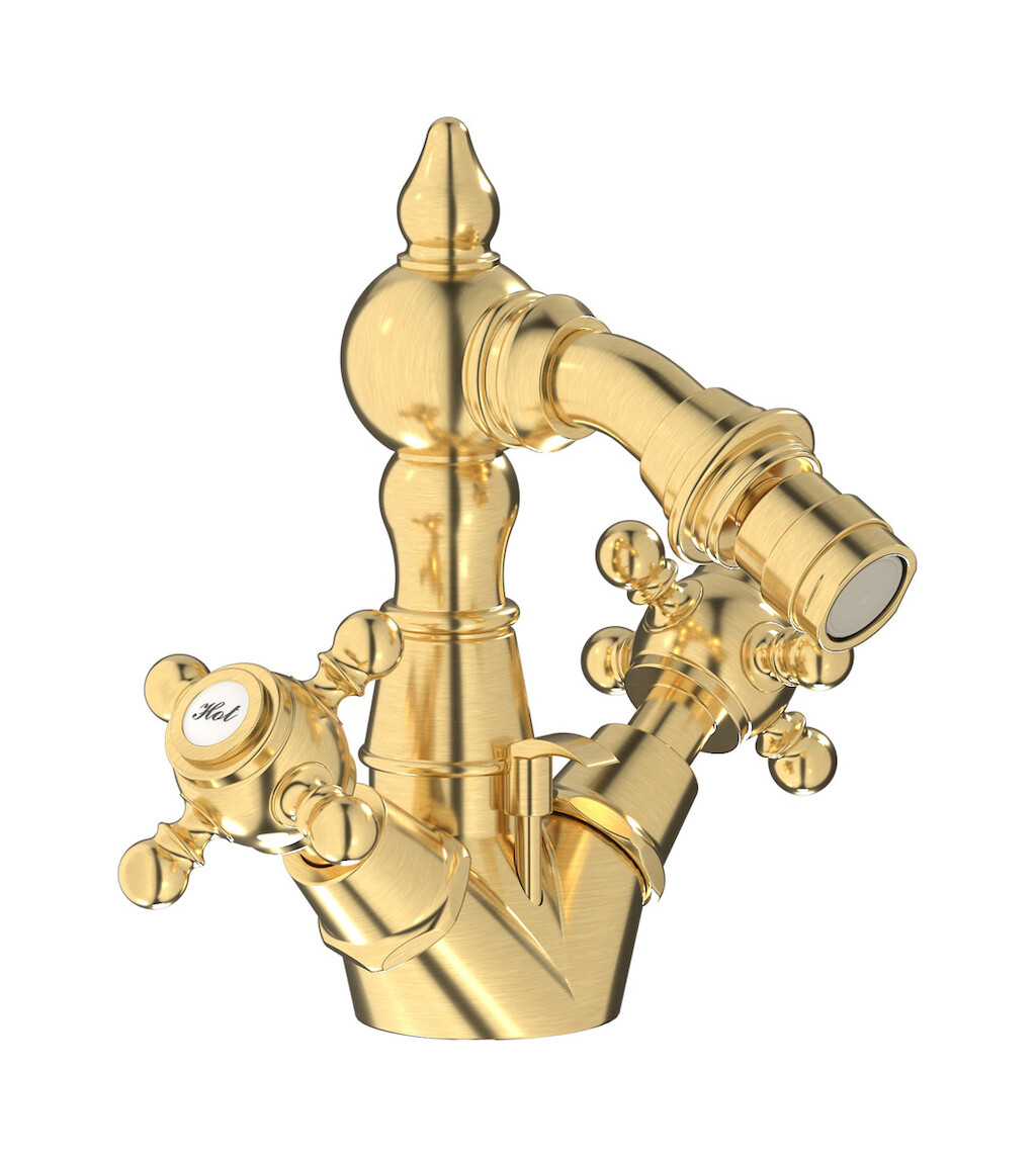 Смеситель для биде с 2 ручками в комплекте с донным клапаном. WE ARE IB hr225os Brushed Gold Hermes