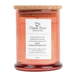 Ароматическая свеча DREAM RIVER Цитрусовая с древесными нотами в стеклянном стакане 89432342