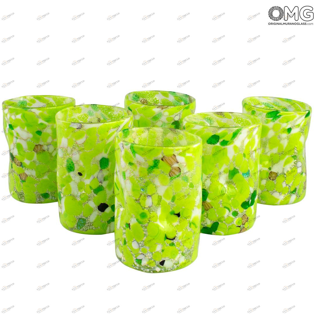 4166 ORIGINALMURANOGLASS Набор из 6 зелёных стаканов Гото - муранское стекло 8 см 