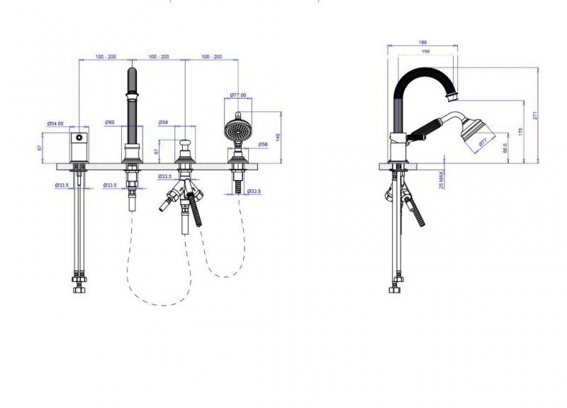 Смеситель на борт ванны однорычажный Cezares APHRODITE-BVDM-03/24-Bi - Вид №1