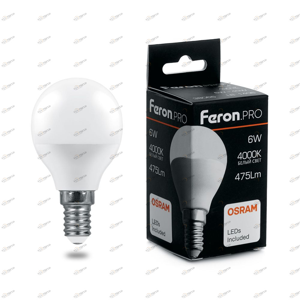 Лампа светодиодная Feron.PRO "Шарик" E14 6W 2700K OSRAM LED LB-1406 38065 FERON  00-3956741 Матовый 