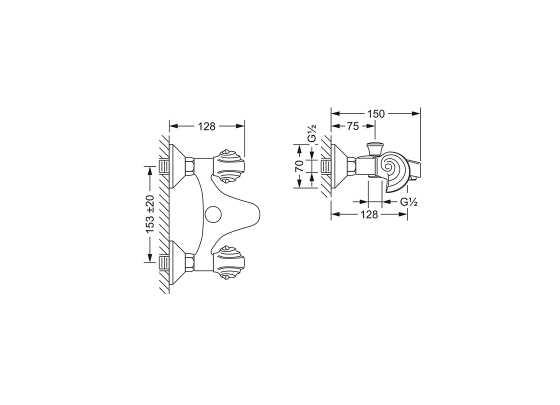 Смеситель для ванны/ душа ½“, без душевого гарнитура, настенный монтаж JOERGER Muschel 601.20.110.000 - Вид №1