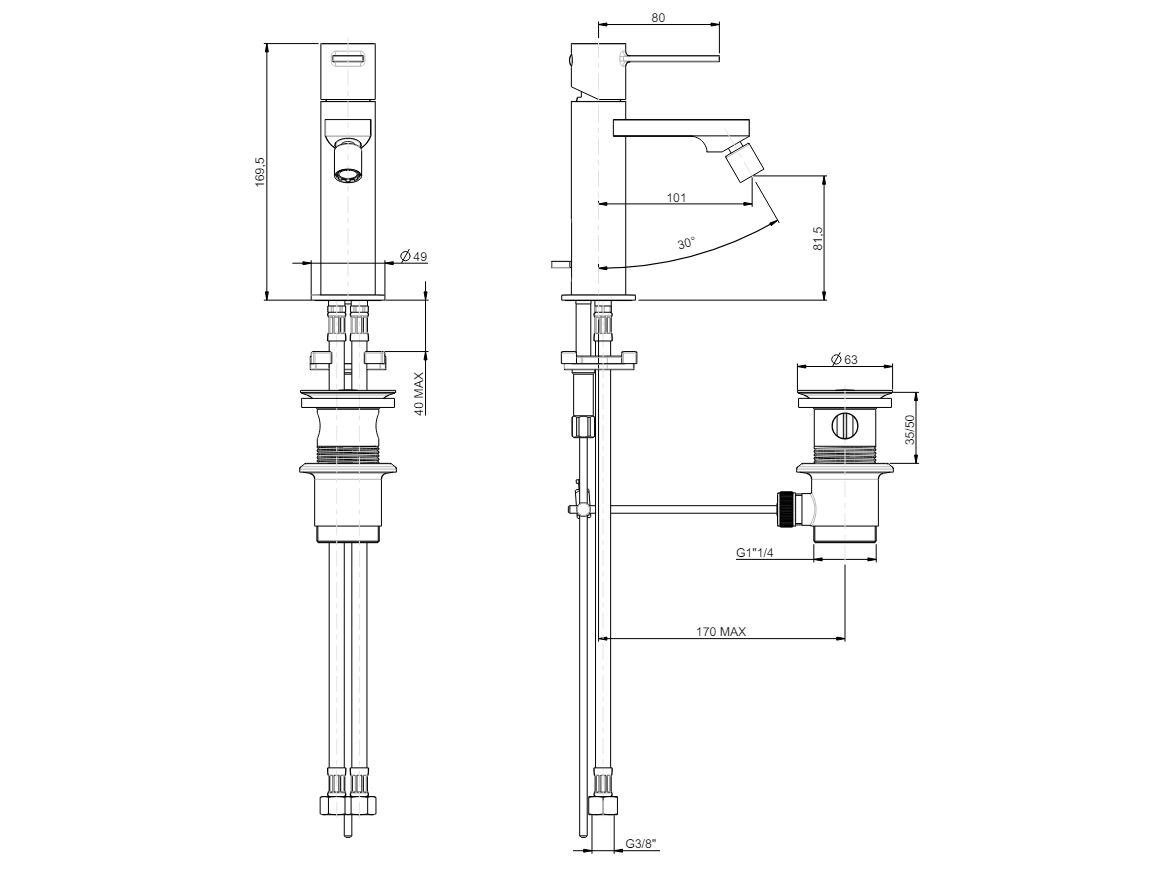 Однорычажный смеситель для биде с автоматическим сливом Rubinetterie Frattini ARCH-00068939 - Вид №2
