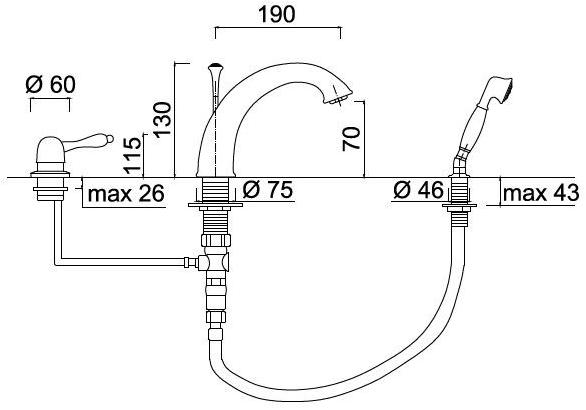 Rubinetteria Giulini Комплект для ванны на 3 отверстия с переключателем Harmony - harmony crystal 9565bd - Вид №1