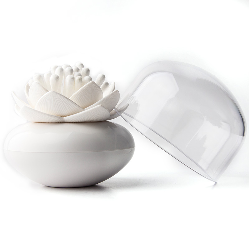 QL10157-WH-WH Контейнер для хранения ватных палочек lotus белый Qualy 