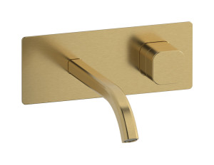 Настенный смеситель для раковины прогрессивный на 2 отверстия в комплекте с донным клапаном. WE ARE IB eo206os_1 Brushed Gold Elio