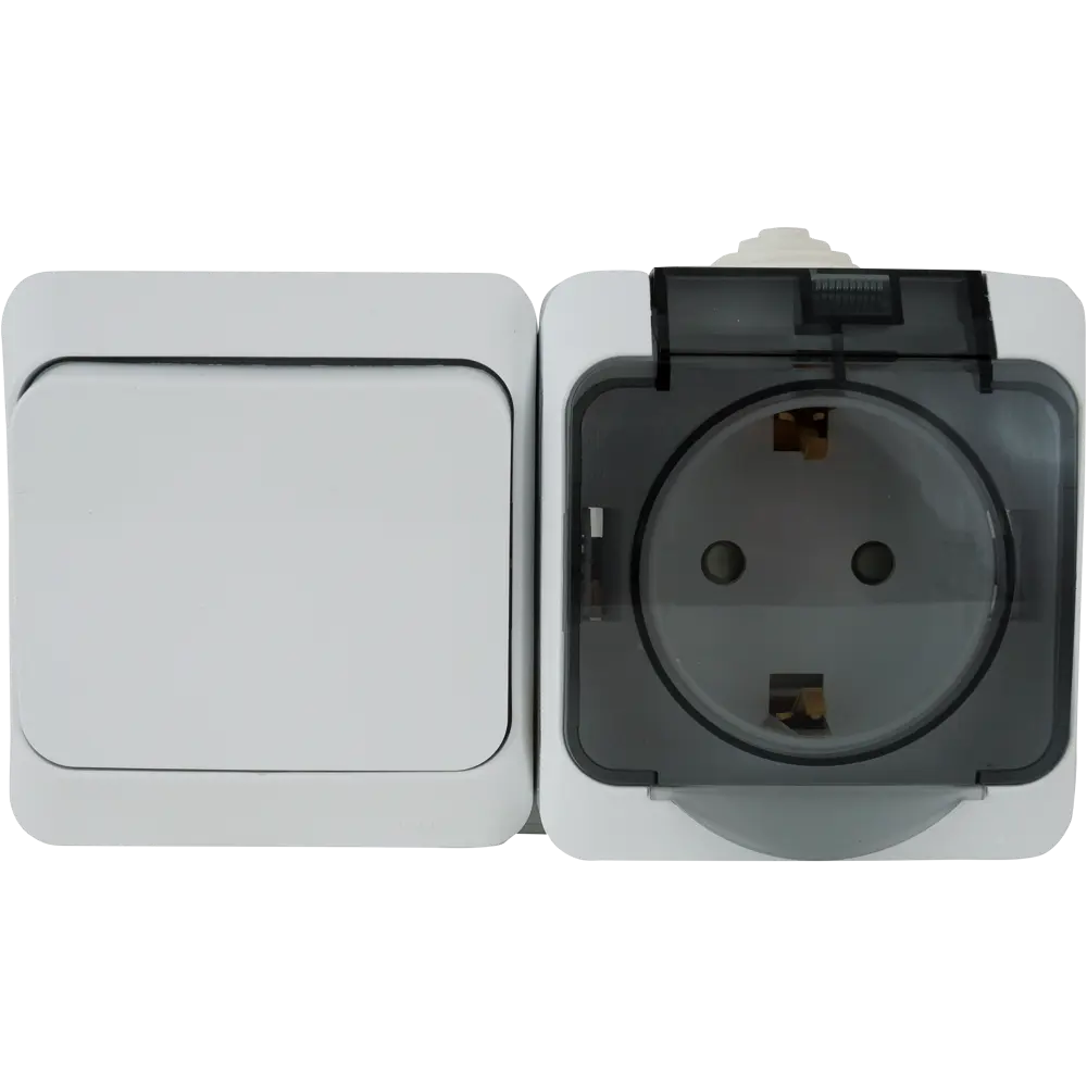 Блок выключатель с розеткой SYSTEME ELECTRIC Этюд - влагозащищенный белый 82106285 STLM-1377934