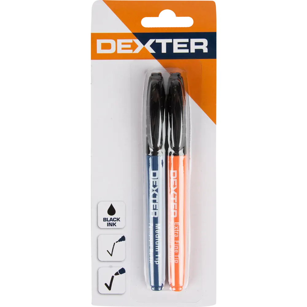 Маркер перманентный Dexter, чёрный толстый/тонкий стержень, 2 шт. 17460744 STLM-2133895  - Вид №1