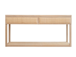 Прямоугольная консоль из дуба и рафии с ящиками