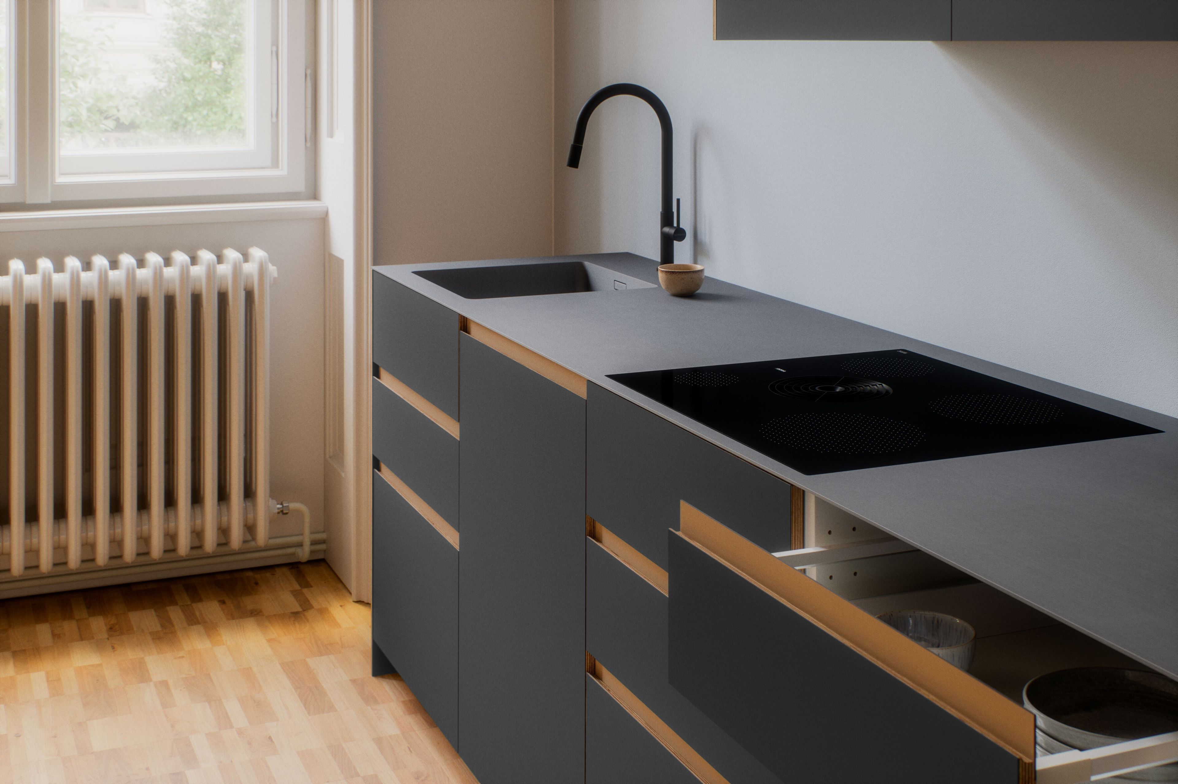 Секционная кухня из дерева и нержавеющей стали Neuvermoebelt SMART LINE KITCHEN SYSTEMS ARCH-00128055 - Вид №2