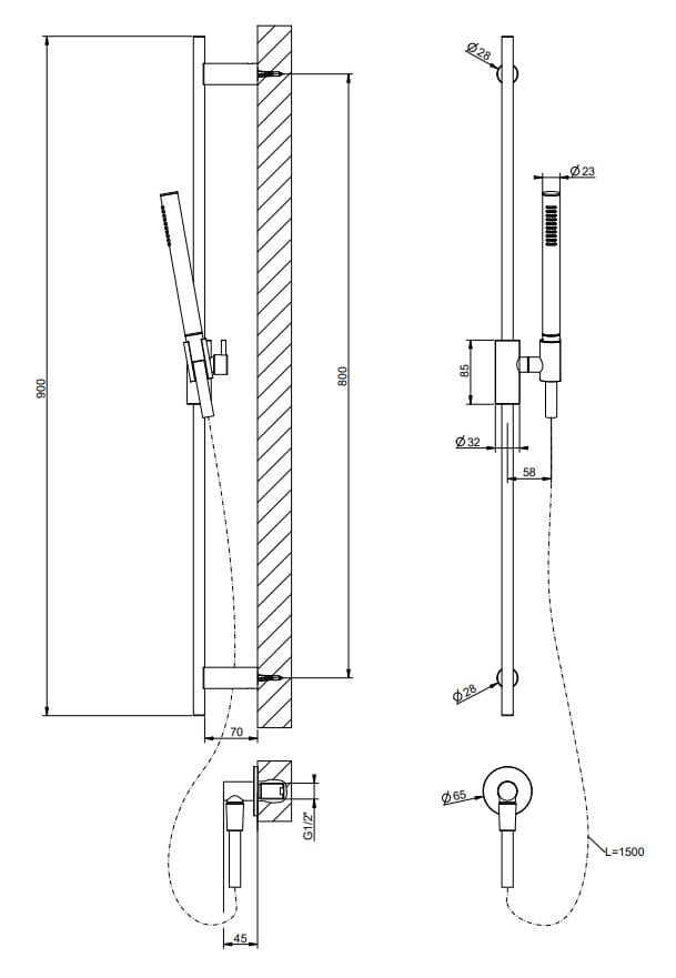 Хромированный латунный стержень с ручным душем Gessi Habito ARCH-00148878 - Вид №1